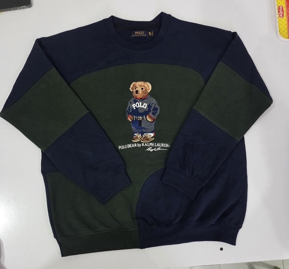Vintage Polo Reworked Sweatshirt – Unique Upcycled Paneled Jumper – Size XL